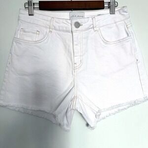 Lola high rise white cut off raw hem stretch denim shorts size 29